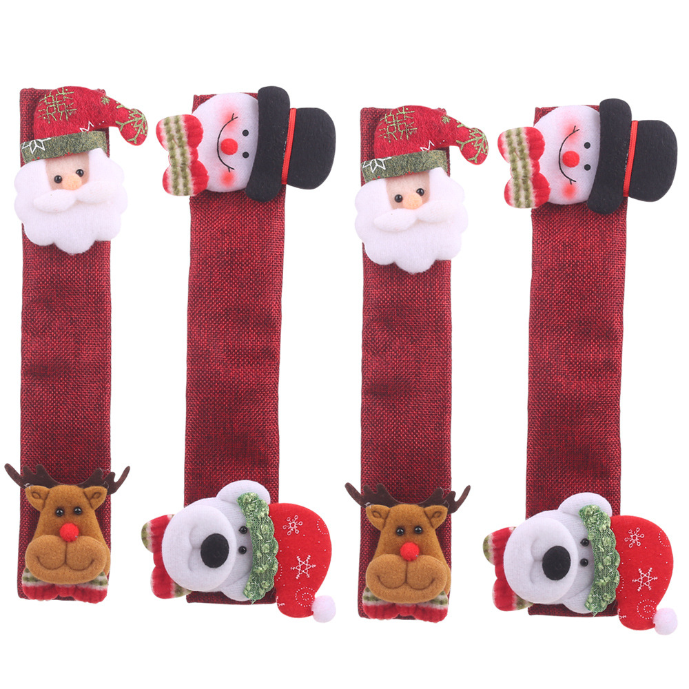 4PCS Christmas Decoration Supplies Linen Gloves Four Sets Of Cartoon Old Refrigerator Microwave Oven Gloves Set